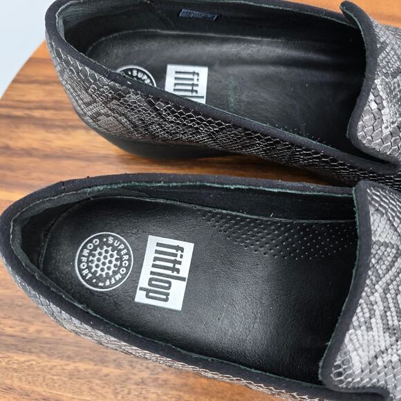 FitFlop Shoes Womens 6.5 Python Print Leather Flats Comfort Smoking Loafers - Picture 6 of 8